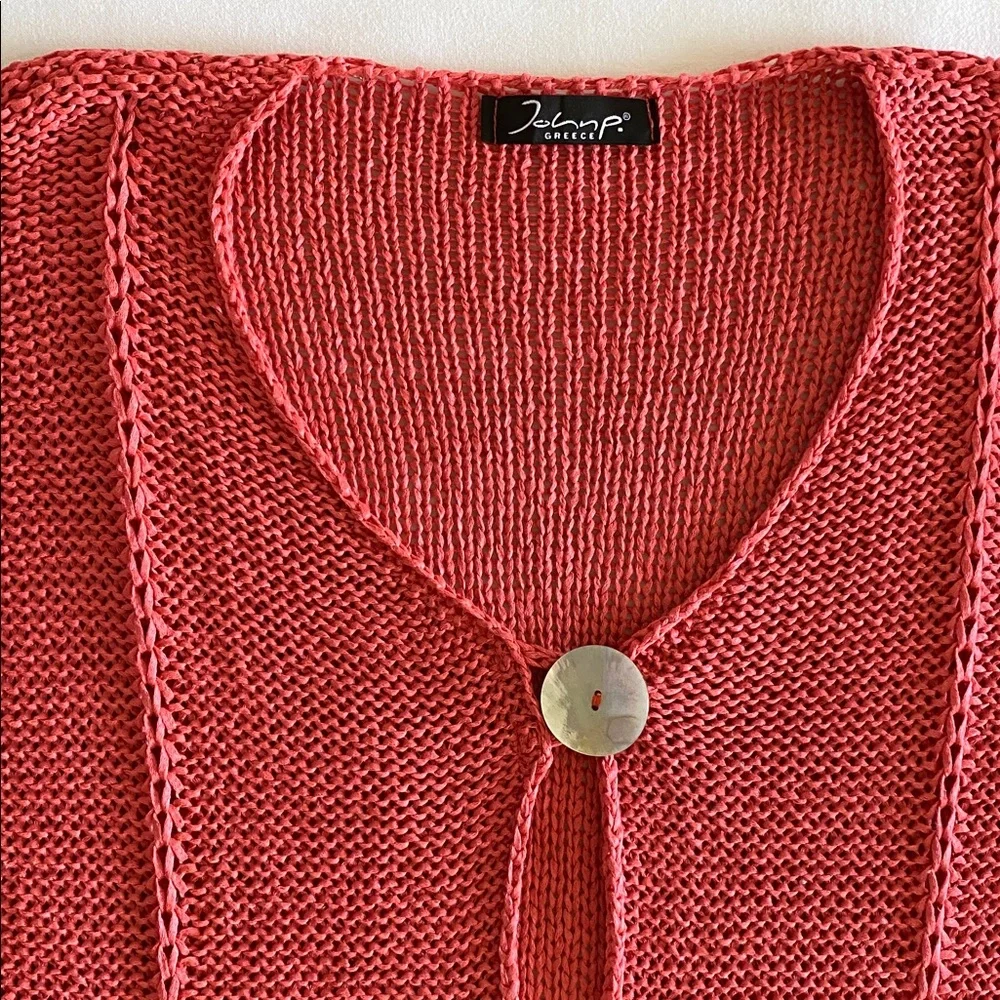 John P. Greece loose knit cardigan in Coral with Abalone Shell buttons - Picture 6 of 15